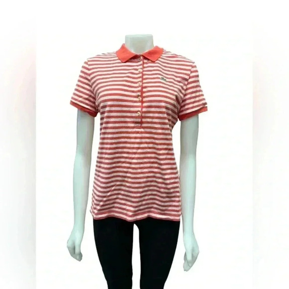 Lacoste SS Golf Style Orange Striped Shirt Size  44 - Picture 1 of 10